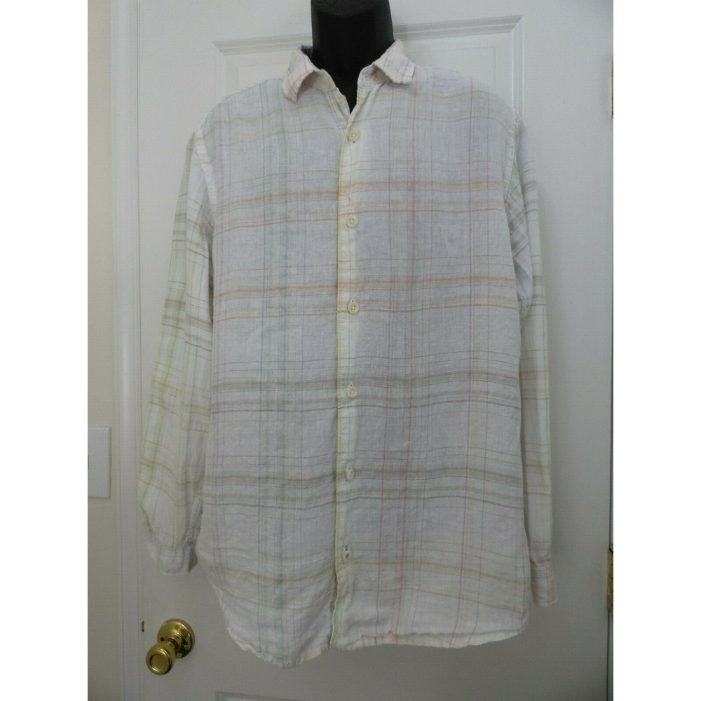 Tommy Bahama Mens Long Sleeve Multicolor Plaid Shirt 100%‎ Linen Size Medium